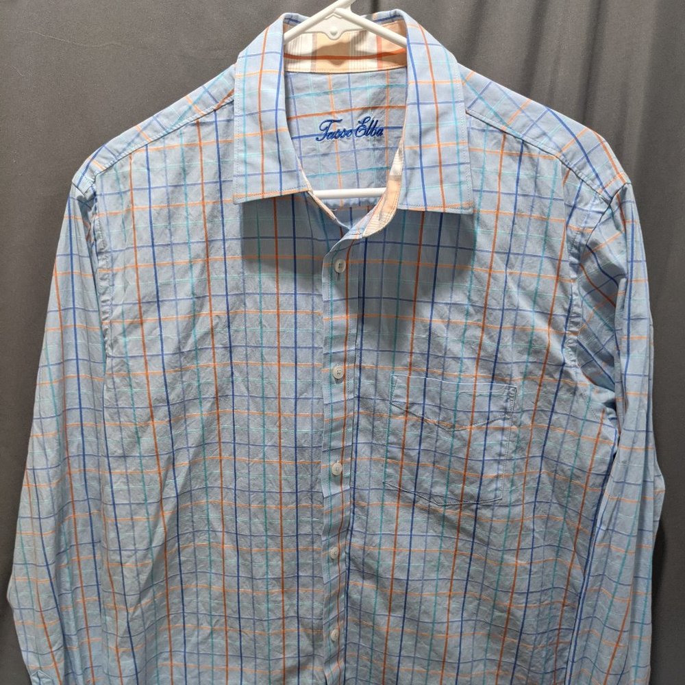 Tasso Elba Button Down Shirt Blue Orange